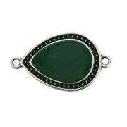 Entrepieza gota 2 anillas de resina epoxi 27x16mm Plateado envej - Verde sapin x1