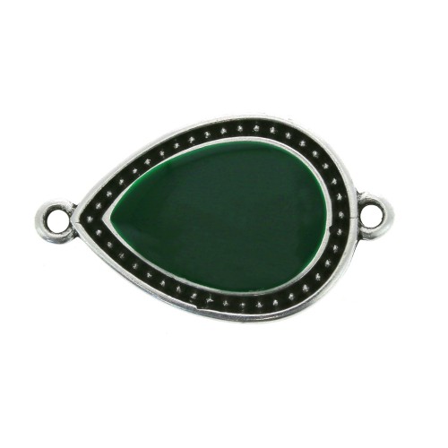 Entrepieza gota 2 anillas de resina epoxi 27x16mm Plateado envej - Verde sapin x1