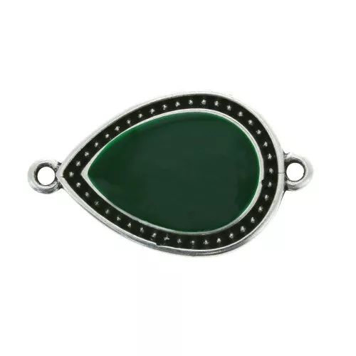 Entrepieza gota 2 anillas de resina epoxi 27x16mm Plateado envej - Verde sapin x1