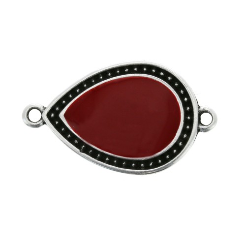 Entrepieza gota 2 anillas de resina expoxi 27x16 mm Plat envejecido  Rojo oscuro