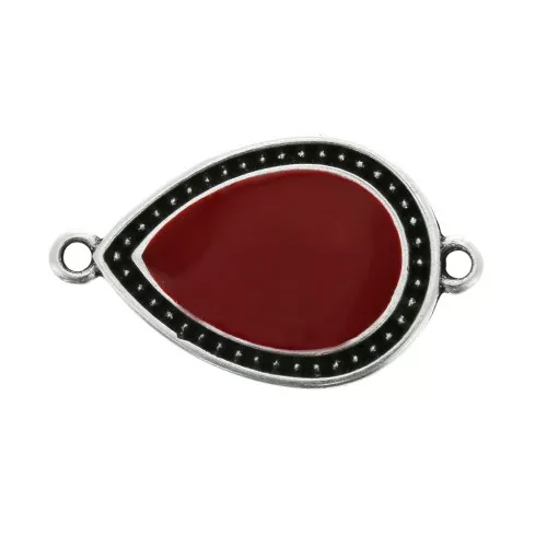 Entrepieza gota 2 anillas de resina expoxi 27x16 mm Plat envejecido Rojo oscuro