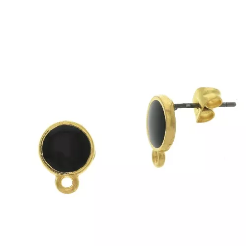 Ganchos pendientes redonda de resina epoxi anilla 11.5x9 mm - Dorado con oro fino - Negro x2