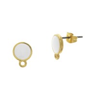 Ganchos pendientes redonda de resina epoxi anilla 11.5x9 mm - Dorado con oro fino - Blanc x2|raw }}