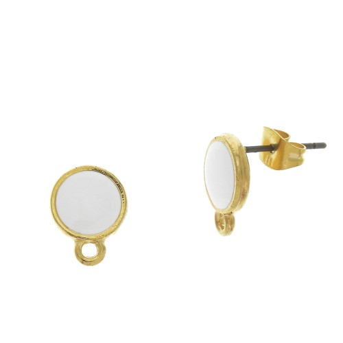 Ganchos pendientes redonda de resina epoxi anilla 11.5x9 mm - Dorado con oro fino - Blanc x2