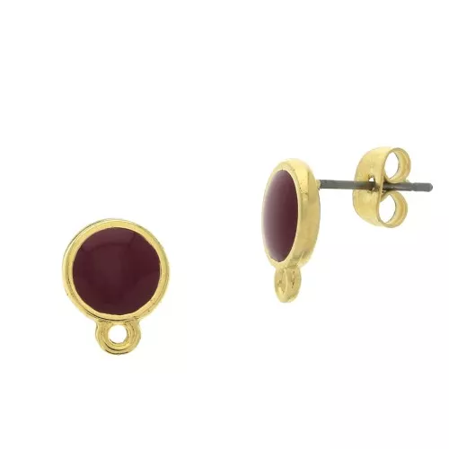 Ganchos pendientes redonda de resina epoxi 11.5x9mm-Dorado con oro fino-Burdeosx2