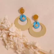 Ganchos pendientes redonda de resina epoxi 11.5x9mm-Dorado con oro fino-Burdeosx2