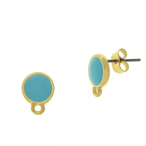 Ganchos pendientes redondo de resina epoxi 11.5x9 mm - Dorado con oro fino - Turquesa x2