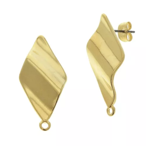 Ganchos pendientes losange ondulé avec anneau 32x15 mm - Dorado con oro fino x2