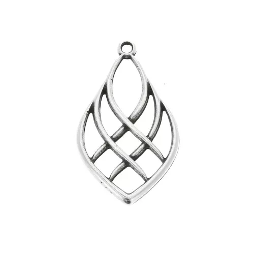 Colgante gota efecto líneas entrecruzadas de zamac 27x16 mm Plateado envej x1