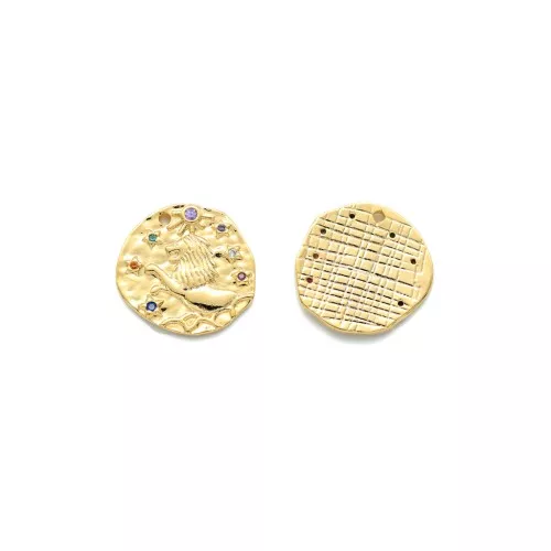 Dije zodíaco Leo de latón con óxido de zirconio 15 mm - Dorado x1
