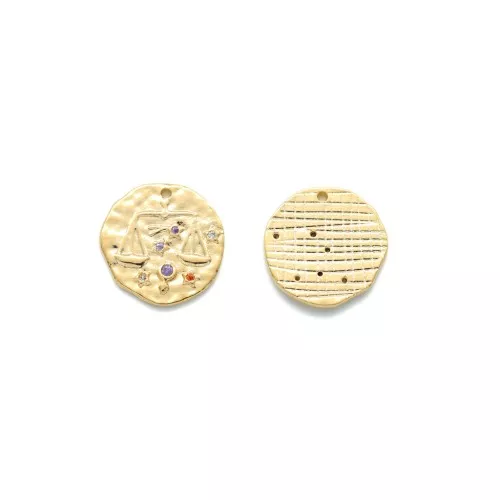 Dije zodíaco Balance de latón con óxido de zirconio 15 mm - Dorado x1