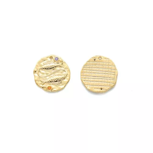 Dije zodíaco Poisson de latón con óxido de zirconio 15 mm - Dorado x1
