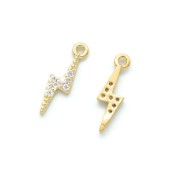 Dije relámpago de latón con óxido de zirconio 15x4 mm - Dorado Crystal x1