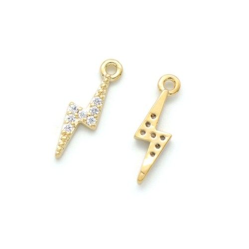 Dije relámpago de latón con óxido de zirconio 15x4 mm - Dorado Crystal x1