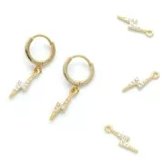 Dije relámpago de latón con óxido de zirconio 15x4 mm - Dorado Crystal x1