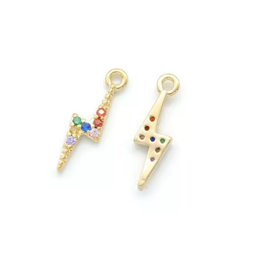 Dije relámpago de latón con óxido de zirconio 15x4 mm - Dorado - Multicolor x1