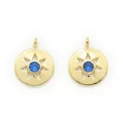 Dije redondo motivo estrella con óxido de zirconio 13x10.5 mm - Dorado - Azul x1