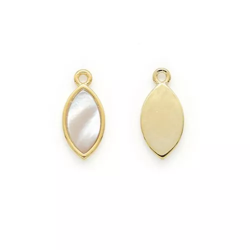 Dije ovalado de latón con nacarado 12x5.5 mm - Dorado x1