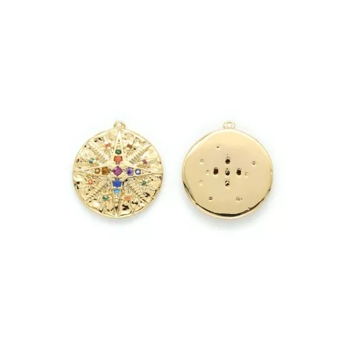 Colgante medalla Estrella Del Norte con óxido de zirconio 18x16 mm Dorado - Multicolor x1