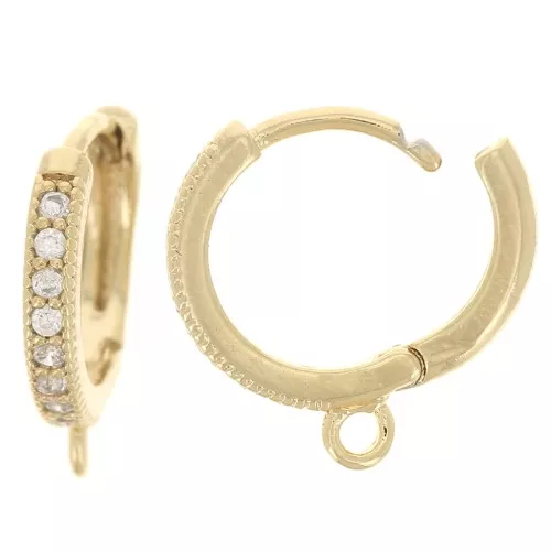 Ganchos pendientes con óxido de zirconio 10mm - Dorado con fino - Crystal x2