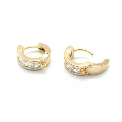 Ganchos aros de pendientes zirconio y anilla abierta 12 mm - Dorado - Crystal x2
