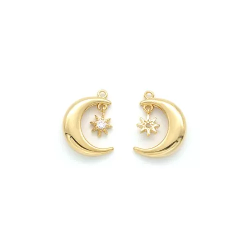 Colgante media luna con estrella y óxido de zirconio 17x12.5 mm - Dorado - Crystal x1