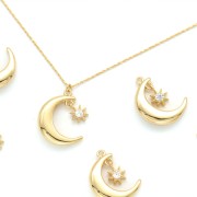 Colgante media luna con estrella y óxido de zirconio 17x12.5 mm - Dorado - Crystal x1