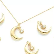 Colgante media luna con estrella y óxido de zirconio 17x12.5 mm - Dorado - Crystal x1