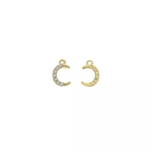 Dije media luna con óxido de zirconio 10x6.5 mm - Dorado - Crystal x1