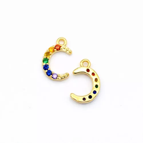 Dije media luna con óxido de zirconio 10.5x7 mm - Dorado - Multicolore x1