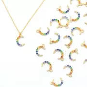 Dije media luna con óxido de zirconio 10.5x7 mm - Dorado - Multicolore x1