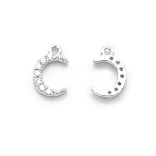 Dije media luna con óxido de zirconio - 10x6.5 mm - Rodiado - Crystal x1