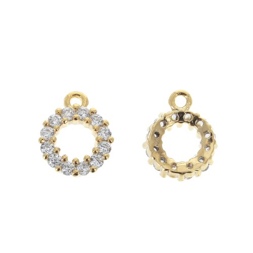 Dije redondo calado con óxido de zirconio 8.5x7 mm - Dorado - Crystal x1