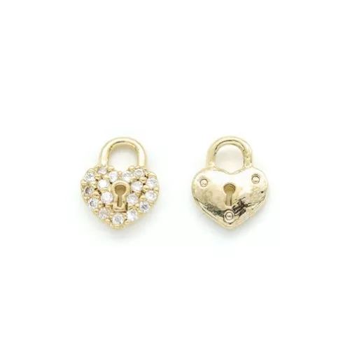 Dije cadenas corazón con óxido de zirconio 8x6.5 mm - Dorado - Crystal x1