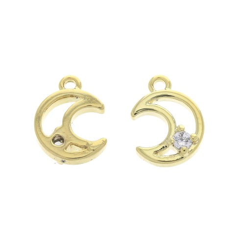 Dije media luna calada con 1 óxido de zirconio 10x7 mm Dorado - Crystal x1