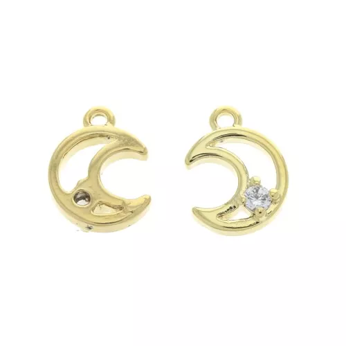 Dije media luna calada con 1 óxido de zirconio 10x7 mm Dorado - Crystal x1