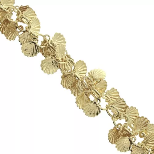 Cadena eslabón redonda de fantasía con conchas 6.5 mm - Dorado con oro fino x20cm