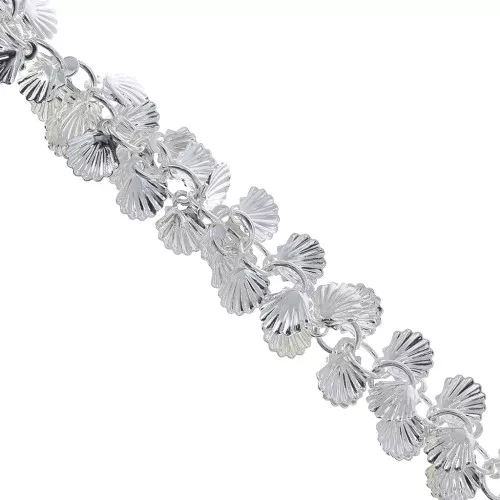 Cadena eslabón redonda de fantasía con conchas 6.5 mm - chapado en plata fina x0cm