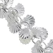 Cadena eslabón redonda de fantasía con conchas 6.5 mm - chapado en plata fina x0cm