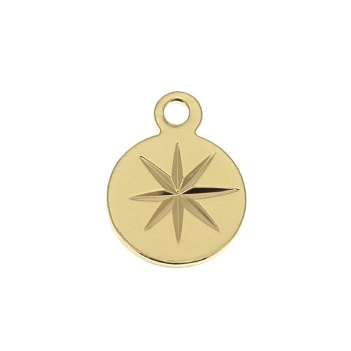 Dije redondo  Estrella Del Norte 10.5x8 mm - Dorado con oro fino x1