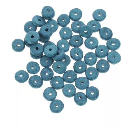 Cuentas arandalas Heishi de cerámica 6,5x2,3 mm - Azul pato mate x30