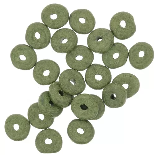 Cuentas arandalas Heishi de cerámica 6,5x2,3 mm - Oliva mate x30