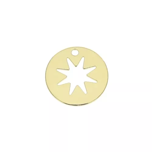 Dije redondo con estrella calada 12 mm - Chapado de Oro 3 micras x1