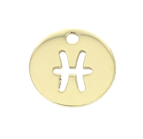 Dije redondo - signo del zodíaco Piscis10 mm de Gold filled x1
