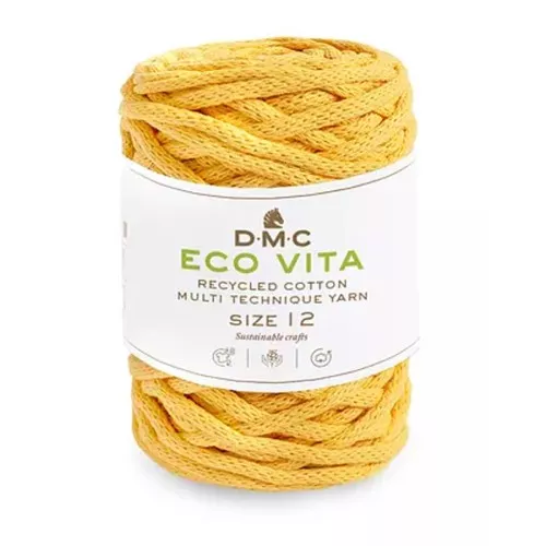 Bobina cordón 4mm algodón reciclado para macramé DMC Eco Vita Amarillo Oscuro x55m