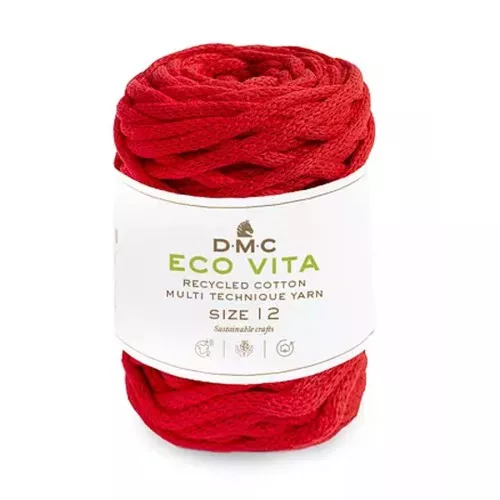 Bobina de cordón 4mm algodón reciclado para macramé DMC Eco Vita 12 - Rojo x55m