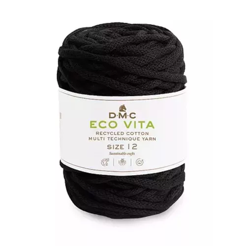 Bobina de cordón 4mm algodón reciclado para macramé DMC Eco Vita 12 - Negrox55m