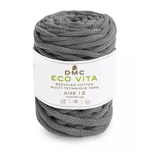 Bobina de cordón 4mm algodón reciclado para macramé DMC Eco Vita 12 Gris x55m