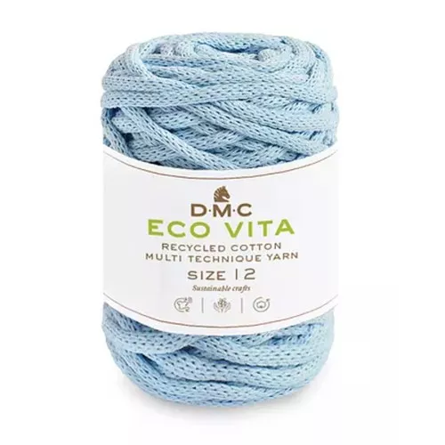 Bobina de cordón 4mm algodón reciclado para macramé DMC Eco Vita 12 Azul Ciel x55m