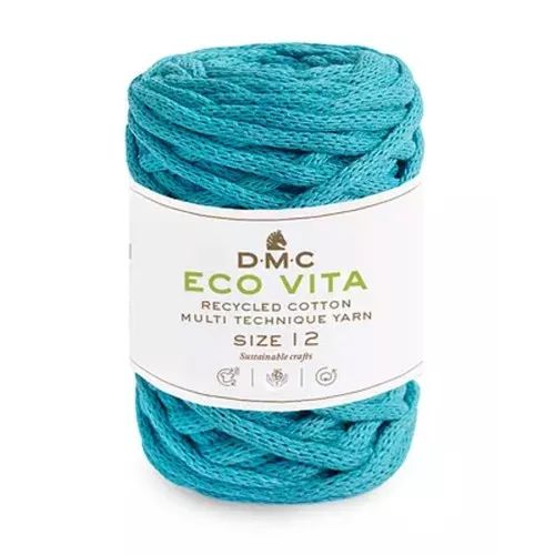 Bobina de cordón 4mm algodón reciclado para macramé DMC Eco Vita 12 Turquesa x55m